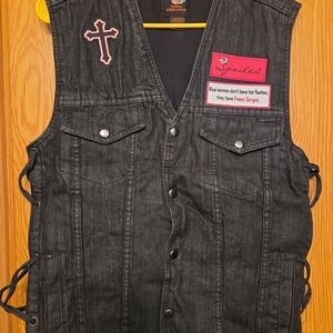 Vance biker wear jean vest size small lace up sides  live love ride